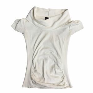 Y2K Takeout Cowl Neck Short Sleeve Ruched Sweater Size Small